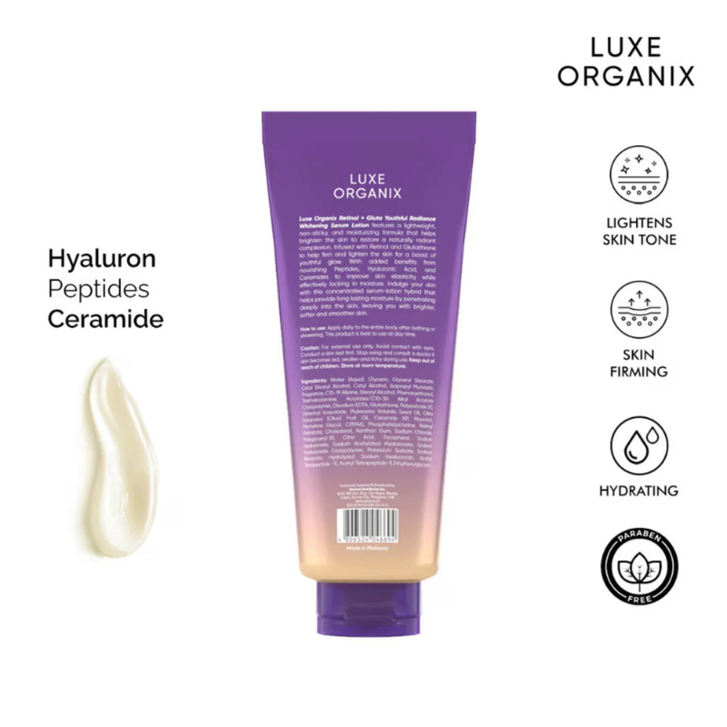 Luxe Organix Retinol + Gluta Youthful Radiance Whitening Serum Lotion 350ml