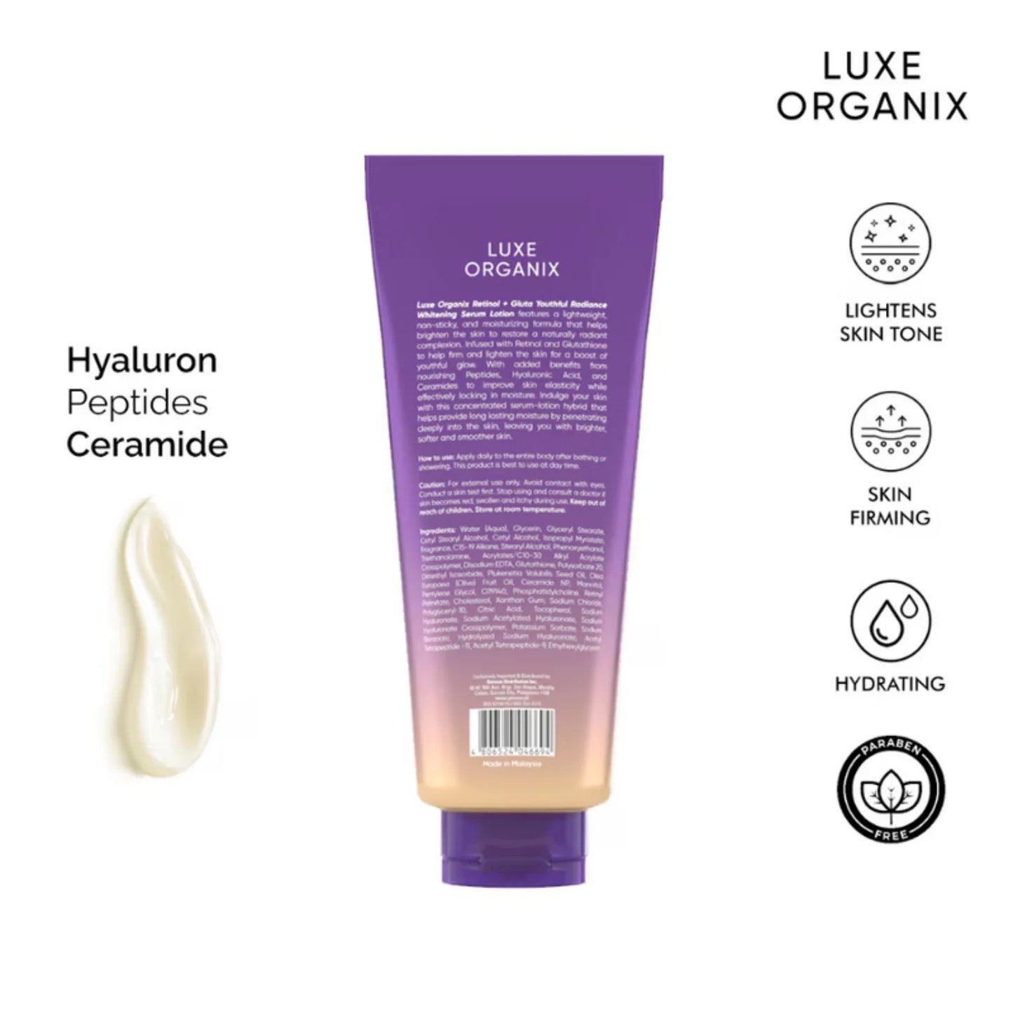 Luxe Organix Retinol + Gluta Youthful Radiance Whitening Serum Lotion 350ml