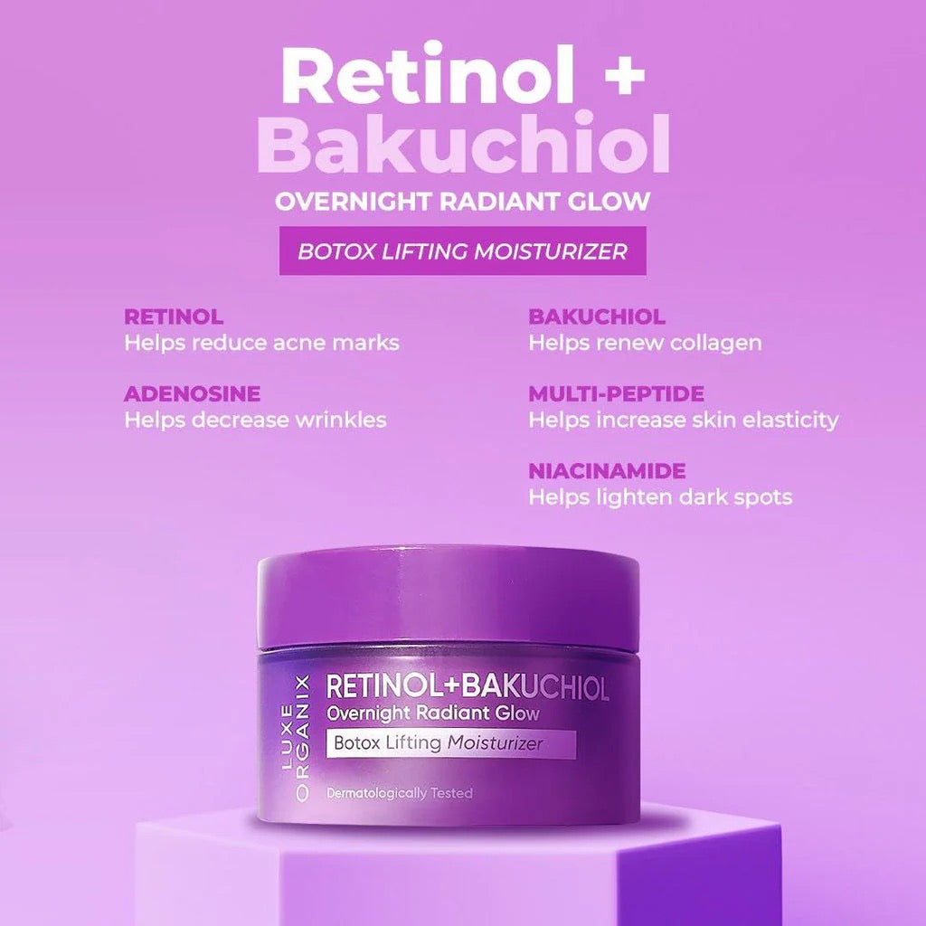 Luxe Organix Retinol + Bakuchiol Overnight Radiant Glow Botox Lifting Moisturizer 50g