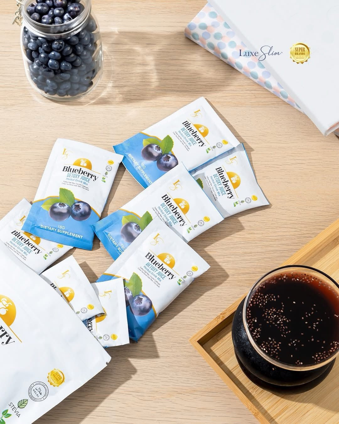 Luxe Slim Blueberry Detox Juice Herbal Drink Mix 8x18g
