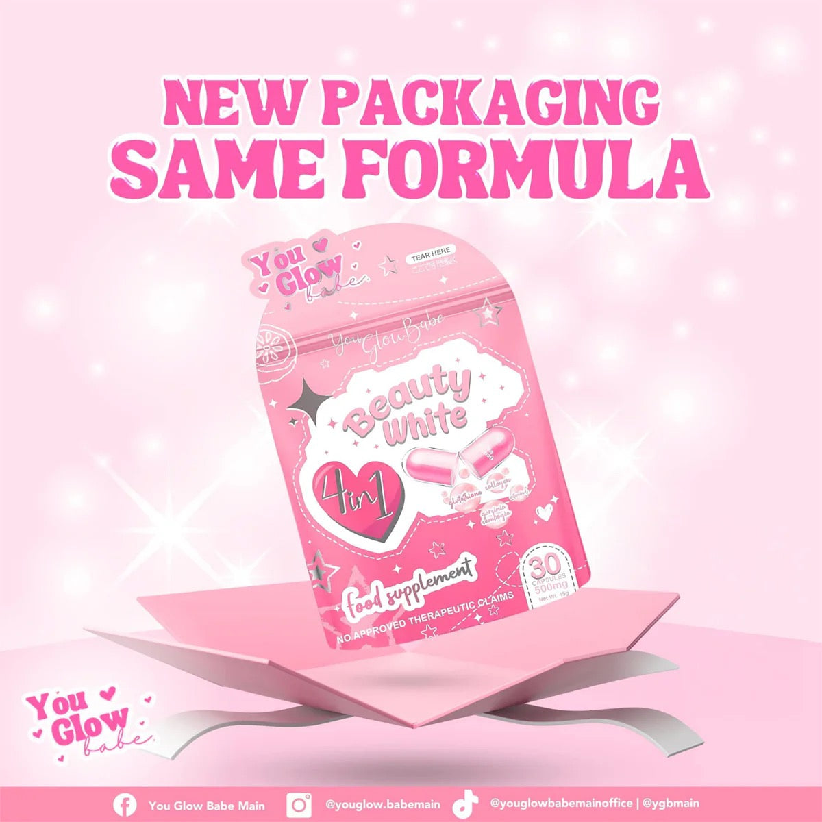 You Glow Babe Beauty White Glutathione 500mg 30 Capsules (30 × 0.5 g) 15g