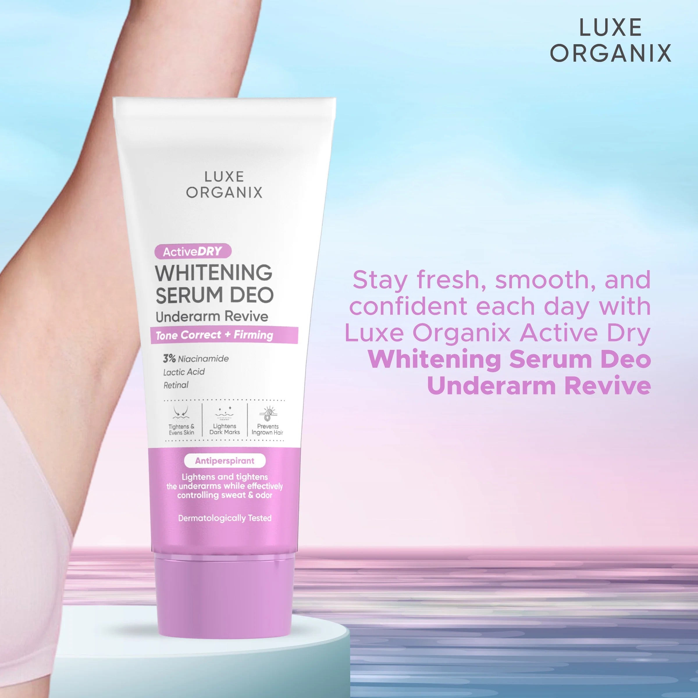 Luxe Organix Whitening Serum Deo Underarm Revive Tone Correct + Firming 50g