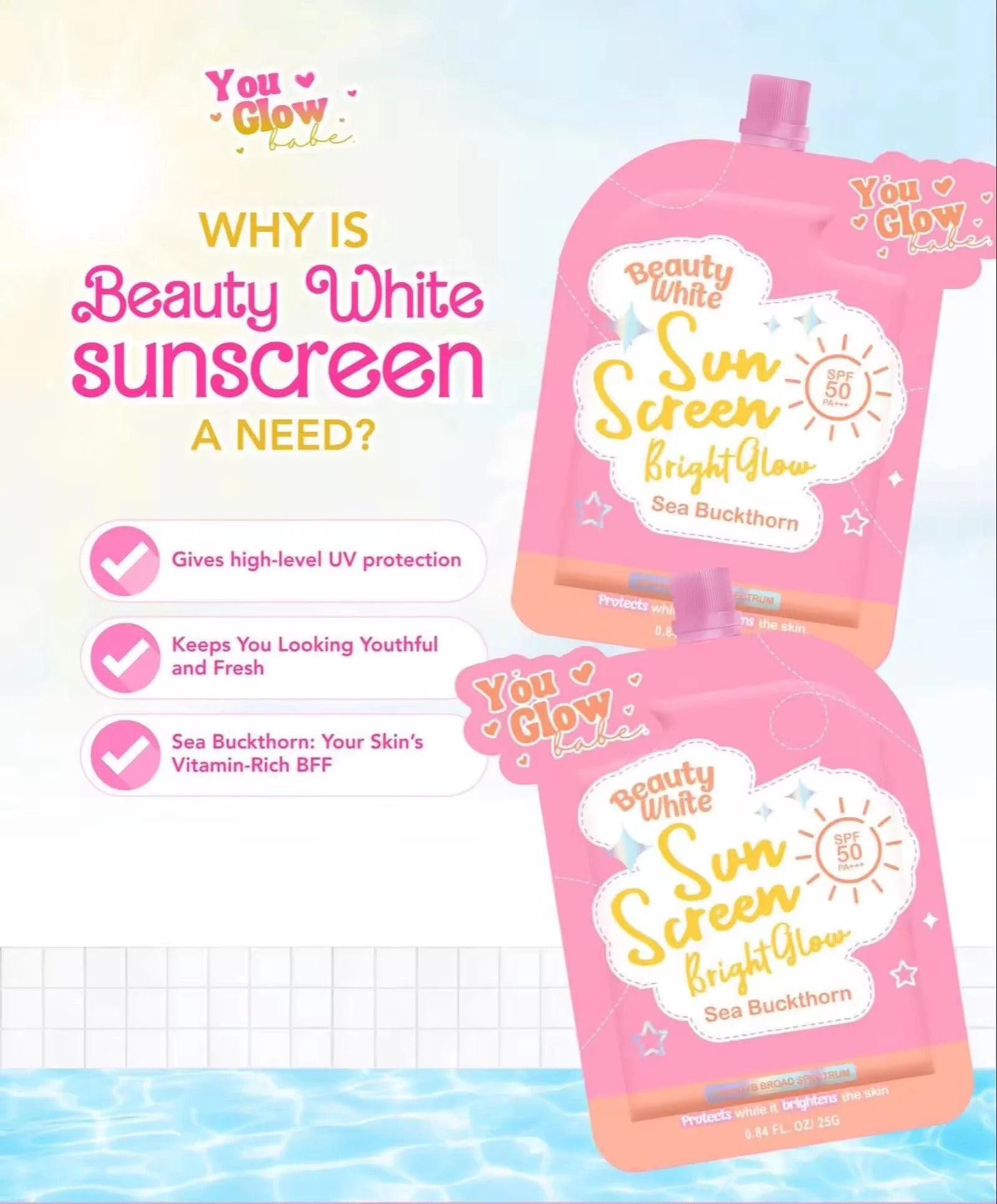 You Glow Babe Beauty White Sunscreen Bright Glow SPF 50 PA+++ 25g Solo Pack