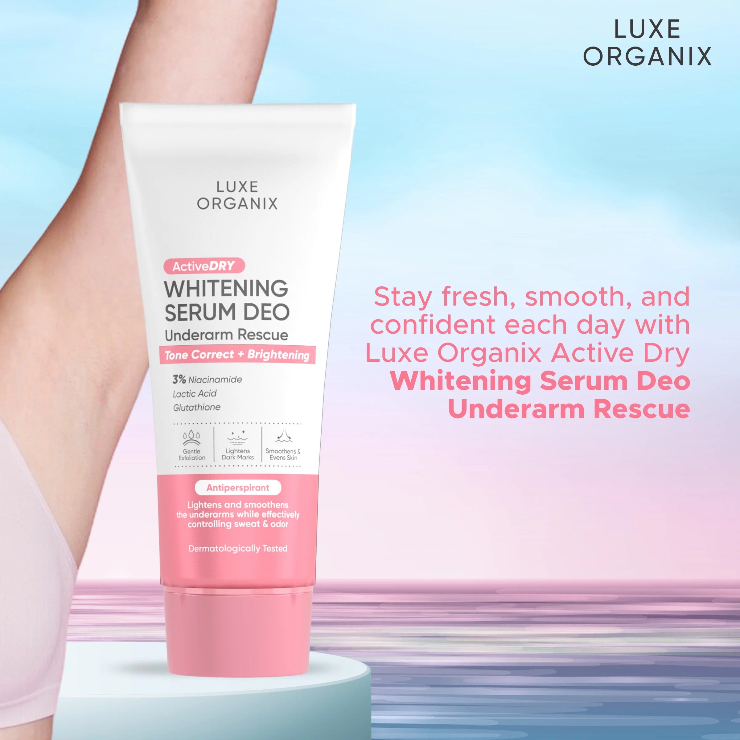 Luxe Organix Whitening Serum Deo Underarm Rescue Tone Correct + Brightening 50g