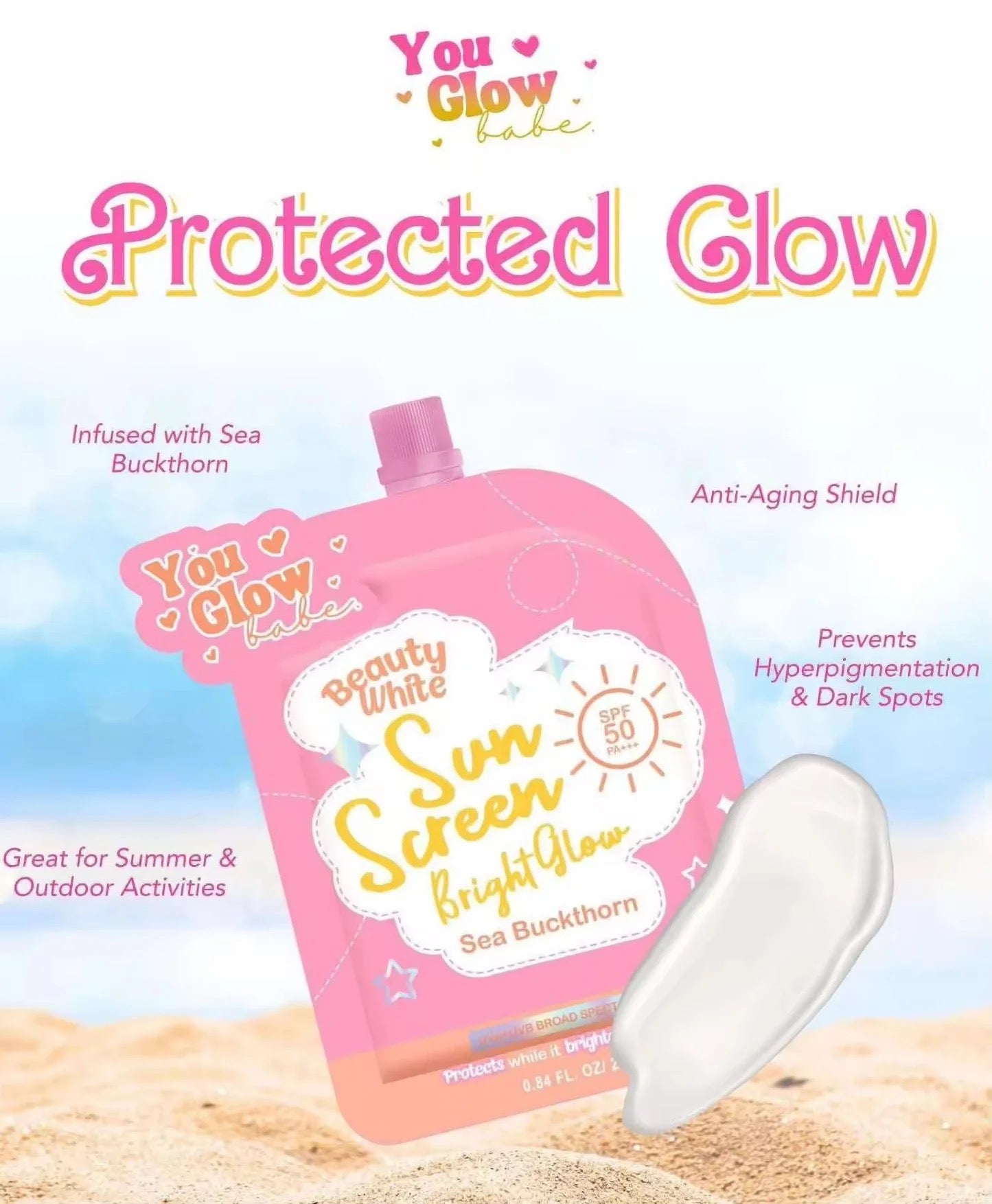 You Glow Babe Beauty White Sunscreen Bright Glow SPF 50 PA+++ 25g Solo Pack