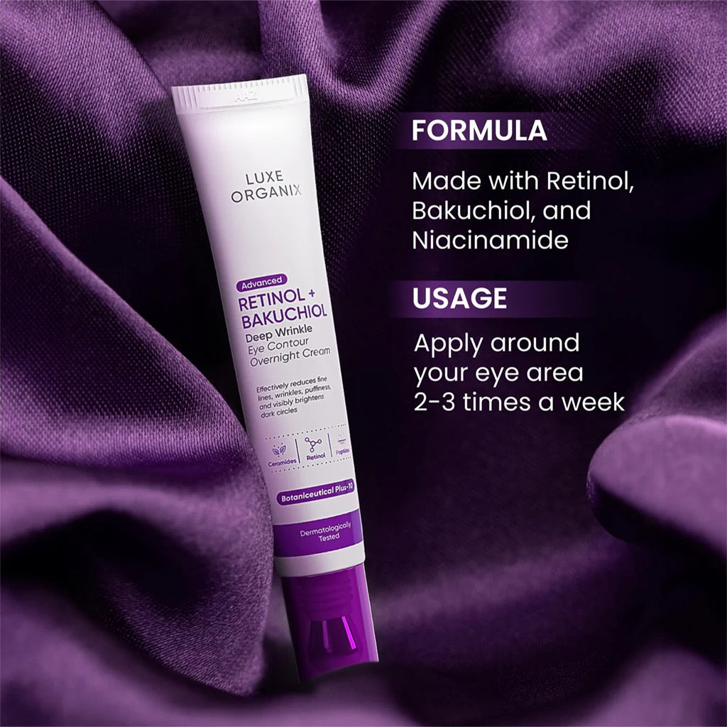 Luxe Organix Retinol + Bakuchiol Deep Wrinkle Eye Contour Overnight Cream 12g