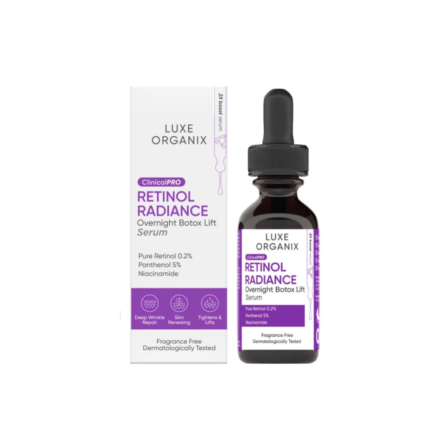 Luxe Organix Retinol Radiance Overnight Botox Lift Serum 30ml