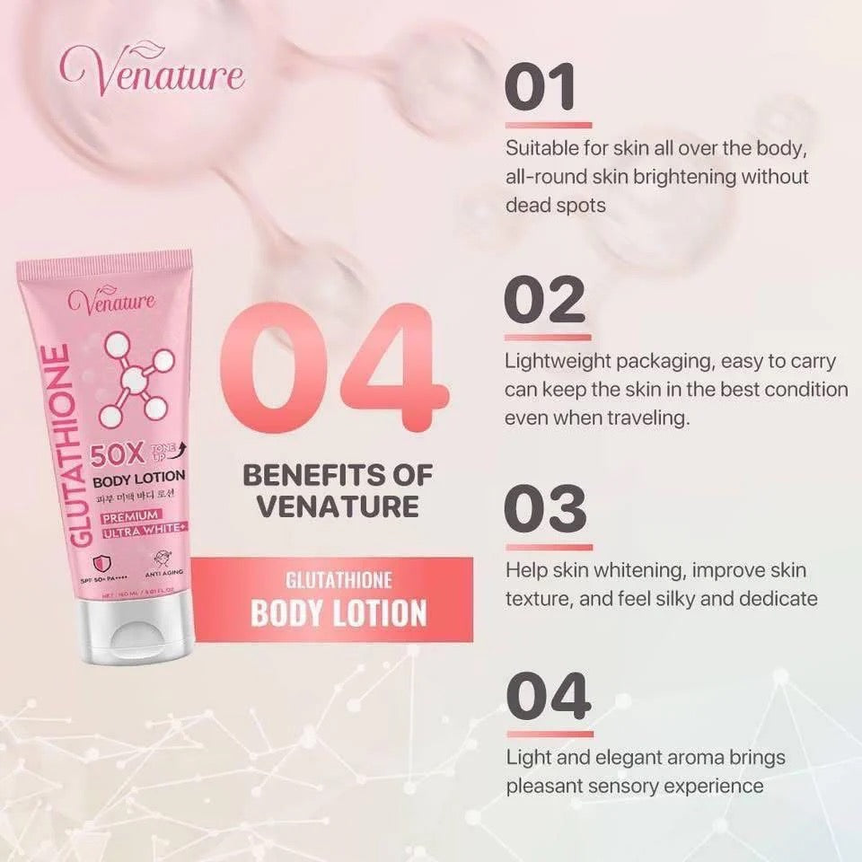 Venature Glutathione 50X Body Lotion Premium Ultra White SPF 50 Anti Aging 150ml