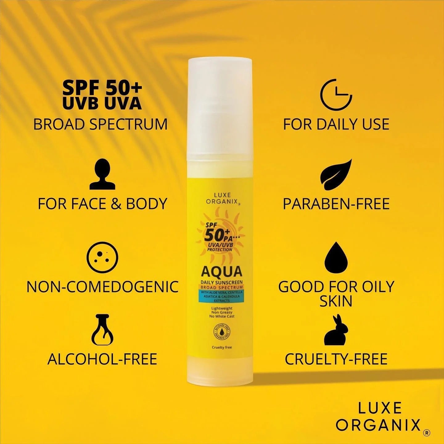 Luxe Organix SPF50 Aqua Daily Sunscreen Broad Spectrum 50ml