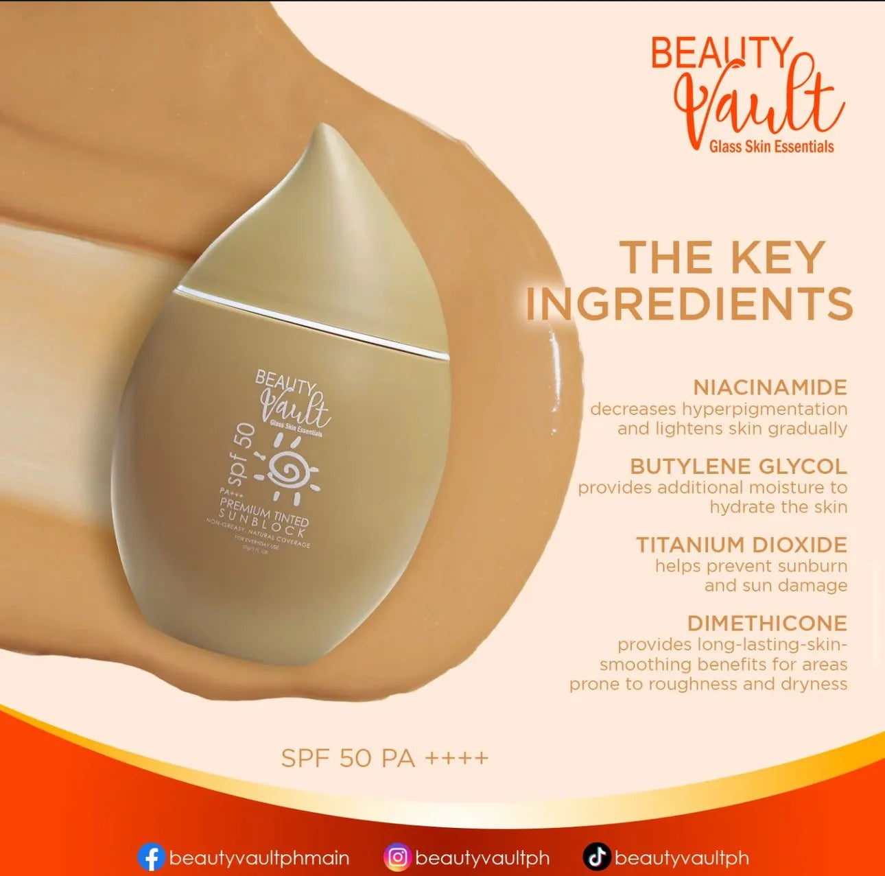 Beauty Vault Glass Skin Essentials Premium TInted Sunblock SPF 50 PA+++ 50g