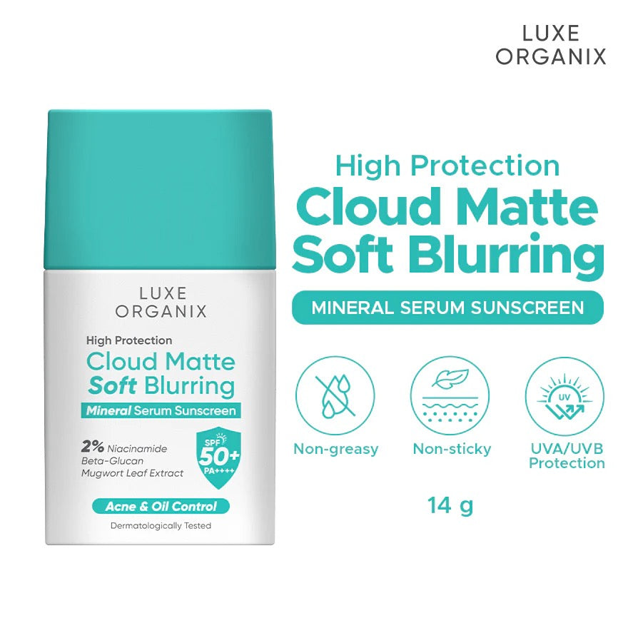 Luxe Organix Cloud Matte Soft Blurring Mineral Serum Sunscreen Ache & Oil Control  SPF50+ PA++++ 14g