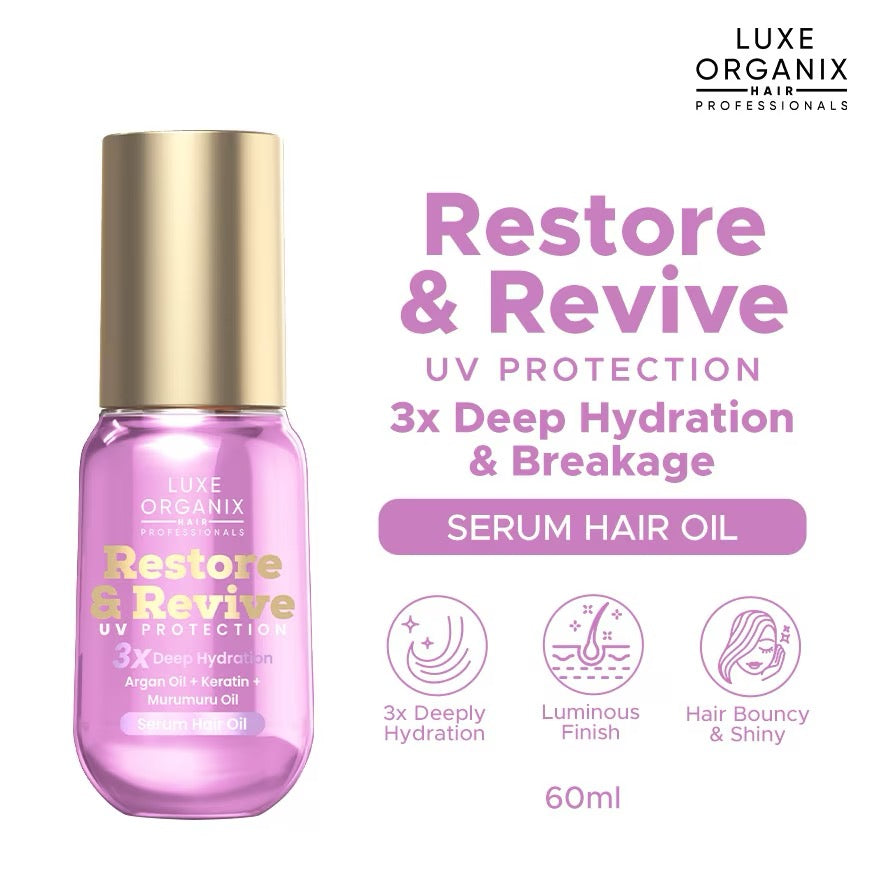 Luxe Organix Restore & Revive UV Protection 3X Deep Hydration Serum Hair Oil 60ml
