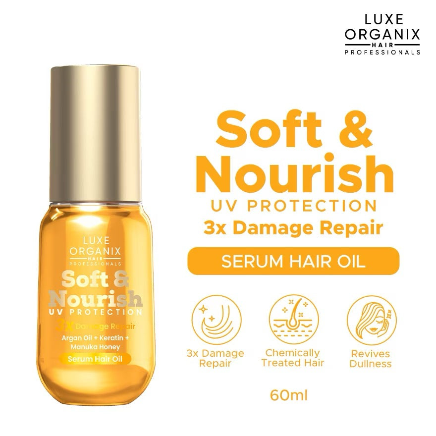 Luxe Organix Soft & Nourish UV Protection 3X Damage Repair Serum Hair Oil 60ml