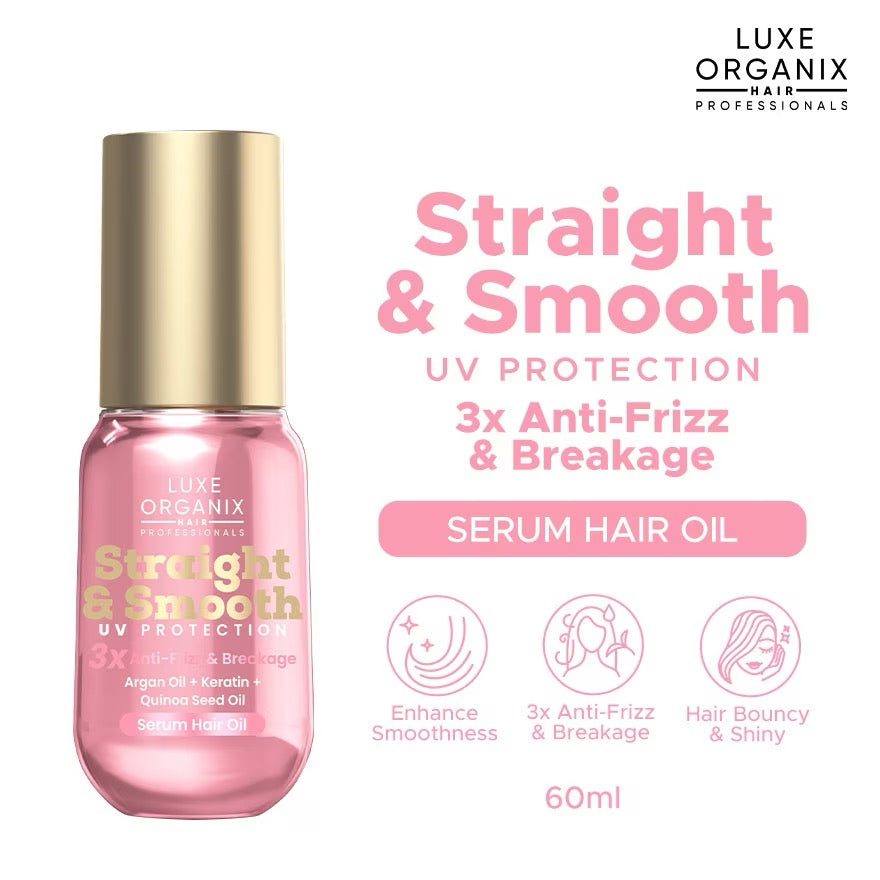 Luxe Organix Straight & Smooth UV Protection 3X Anti-Frizz & Breakage Serum Hair Oil 60ml