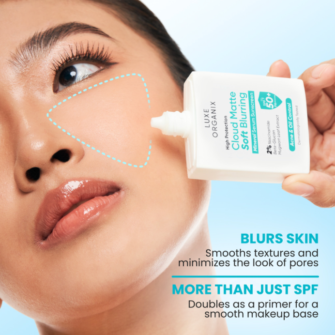 Luxe Organix Cloud Matte Soft Blurring Mineral Serum Sunscreen Ache & Oil Control  SPF50+ PA++++ 14g